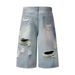 Men's Clothing Street Personality Hand Painted Paint Hole Distressed Wide Leg Jeans Washed Distressed Loose Embroidered Wide Leg Pants_mkmklike.com