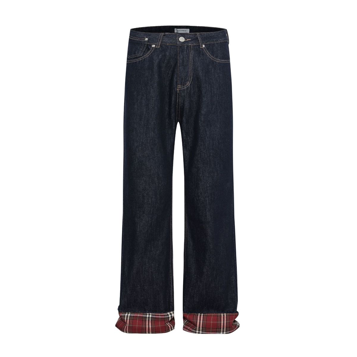 Men's Clothing Autumn And Winter Retro Plaid Stitching Straight Casual Pants Loose Trendy Jeans_mkmklike.com