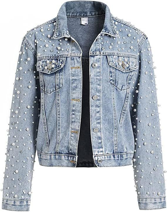 Women’s Clothing New Heavy Duty Diamond Rivet Denim Jacket Women's Long Sleeved Korean Style Loose Slim Fashion Jacket_mkmklike.com
