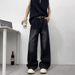 Men's Chinese Style Retro Washed Denim Jeans Clean Fit Loose Straight Leg Wide Leg High Street Style American Cool And Stylish_mkmklike.com
