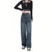 Women's High-Waisted Flared Jeans - Vintage Wide-Leg Fleece-Lined Denim Pants With Raw Hem & Retro Wash_mkmklike.com