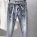 Men's Slim Fit Stretch Jeans With High-End Print & Rhinestone Design - Stylish Blue Denim Pants For Trendy Look_mkmklike.com