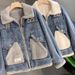 Women’S Faux Shearling Denim Jacket – Winter Fleece-Lined, Oversized & Stylish, Warm & Comfortable (White/Grey, S-L)_mkmklike.com