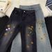 Men's Summer Hong Kong Style High Street Trendy Hip Hop Jeans Personality Letter Print Handsome Trousers_mkmklike.com