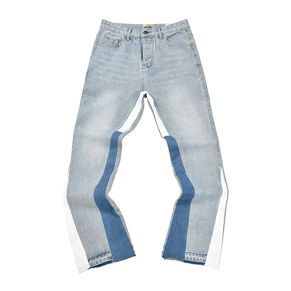 Cross-border Wholesale Original Label . Washed Distressed Patchwork Denim Bell-bottom Jeans_mkmklike.com