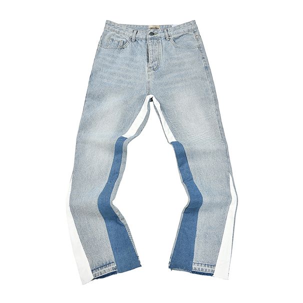 Cross-border Wholesale Original Label . Washed Distressed Patchwork Denim Bell-bottom Jeans_mkmklike.com