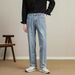Korean Style Stretch Waist Tapered Jeans For Men – Light Wash Vintage Straight Leg Casual Pants_mkmklike.com