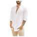 Men's Clothing Loose Linen Cardigan Solid Color Casual Stand Collar Long Sleeve Shirt_mkmklike.com
