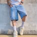 Men's Summer Shorts Stylish Casual Denim Mid-Length Tight Fit Cotton Stretch-Free Washed Streetwear_mkmklike.com