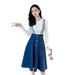 Denim Summer 2025 New Korean Edition Small Fresh Medium Long College Style Half Length Skirt Strap Dress_mkmklike.com