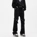 Unisex High Street Style Flared Straight Leg Jeans with Laces Black Casual Cargo Pants for Men And Women Instagram Inspired_mkmklike.com