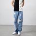 Men's Clothing Ripped loose straight jeans large size men's denim splicing casual pants manufacturers_mkmklike.com