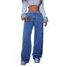 Trendy High-Waisted Butterfly Print Denim Jeans For Women - Vintage Washed Stretch Comfort Fit Straight Leg Casual Pants_mkmklike.com