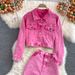 Women's Clothing Pink denim jacket short women's loose jacket top two sets_mkmklike.com