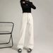 2025 Fall/Winter New Style Apricot Narrow Straight Wide-Leg Jeans For Women, Slimming High-Waisted Fleece-Lined_mkmklike.com