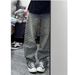 Men's Clothing Men's Straight Leg Blue Jacquard All Over Print Jeans Trendy Summer Design Niche Style High Street Vibe Pants_mkmklike.com