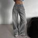 Women's Clothing Street Retro Smoky Gray Washed Wide Leg Jeans Autumn And Winter High Waist Loose Wide Leg Mopping Pants_mkmklike.com