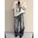 Vintage Ice Blue High-Ounce A-Line Wide Leg Jeans With Cat Whisker Details For Men & Women Fashion Trends_mkmklike.com