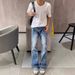 Men's Ice Blue Distressed Jeans - Cracked Wash Straight-Leg Denim Pants (Light Blue, S-XXL)_mkmklike.com