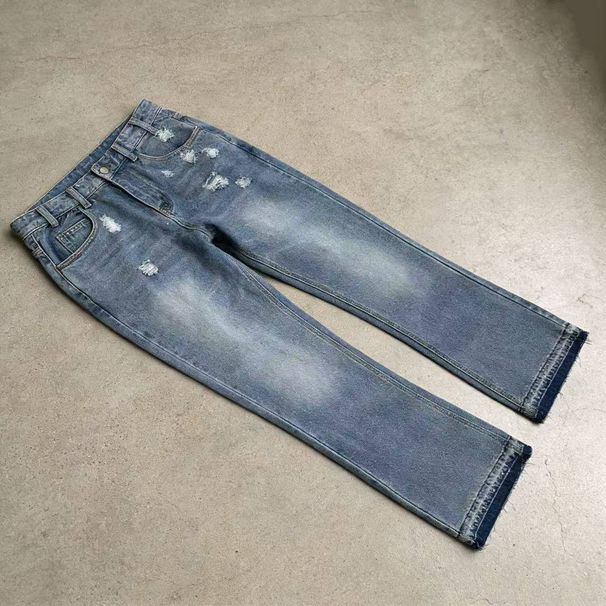 Men's High-End Worn Out Stretch Jeans Tight Fit Midweight Denim Flare Pants Black Vintage Casual Hip Hop Style_mkmklike.com