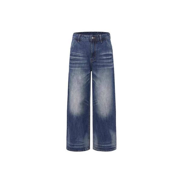 Vintage High-Waisted Relaxed Fit Jeans For Men - Distressed Washed Denim Pants With Multiple Pockets, Straight Leg, No Stretch, Classic Blue_mkmklike.com