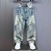 Men's Distressed Paint-Splatter Jeans – Vintage Washed Blue Relaxed Straight-Leg Denim With Knee Rips & Artistic Splashes (Sizes 28-36)_mkmklike.com