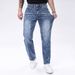 Men's Blue Stretch Skinny Jeans Embroidered Slim Fit Heavy Duty Straight Leg Trousers Fashionable Casual Denim_mkmklike.com