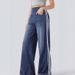 Vintage Washed Blue Side Stripe Jeans For Women - Y2K High Street Design, Loose Fit Wide Leg Trousers With Retro Style_mkmklike.com