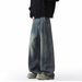 High Street Wide Leg Jeans Men's Autumn And Winter American Loose Straight Drop Pants Boys Washed Retro_mkmklike.com