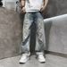 Minimalist Japanese Denim Jeans - Washed Blue Straight Fit Casual Pants For Men & Women (S-3XL)_mkmklike.com