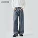 Men's Distressed Loose-Fit Jeans – High Street Washed Denim, Straight Leg & Comfort Stretch, Vintage Blue & Black, S-XXL_mkmklike.com