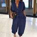 Women's Cross-border 2023 spring new solid color plus size casual short sleeve denim jumpsuit_mkmklike.com