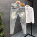 Men's Clothing Ripped Jeans Men's Trendy Brand Fashion Slim Fitting Beggar Pants Trendy Korean Style Stretch Fashion Casual Pants Men_mkmklike.com