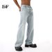 Men's Clothing 2025 New Arrival Light Blue Cleanfit Casual Washed Micro Flared Jeans Loose and Versatile_mkmklike.com