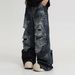 Men's Tie Dye Ripped Jeans Straight Leg Loose Fit Wide Leg American High Street Style Trendy Cool And Rebellious Distressed Long Pants_mkmklike.com