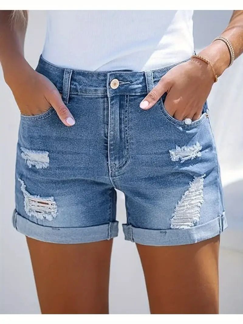 Women's Clothing Jeans High Waist Comfortable Slim Fit Fashionable Straight Casual Denim Shorts_mkmklike.com