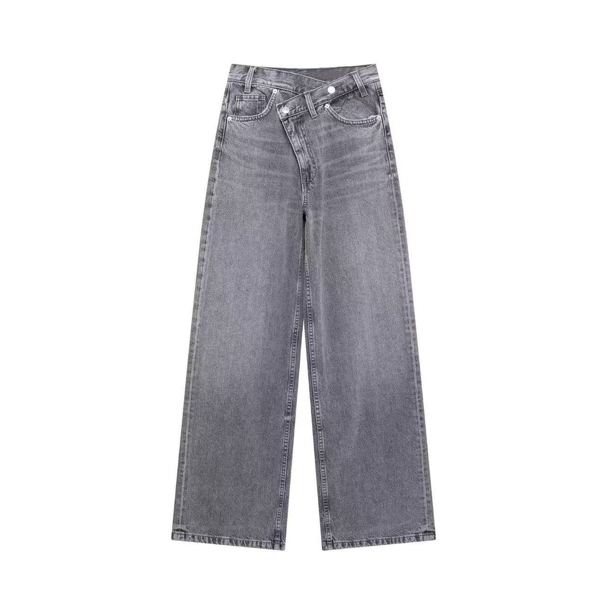 Black Women's High Quality Straight Leg Jeans mid Waist Slimming Floor Length Wide Leg Pants for Autumn Winter_mkmklike.com
