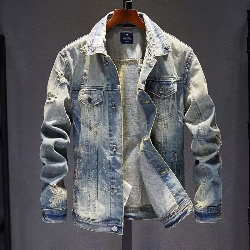 Loom European Style Retro Slim Fit Blue Men's Coat Youth Versatile Ins Trendy Denim Jacket_mkmklike.com