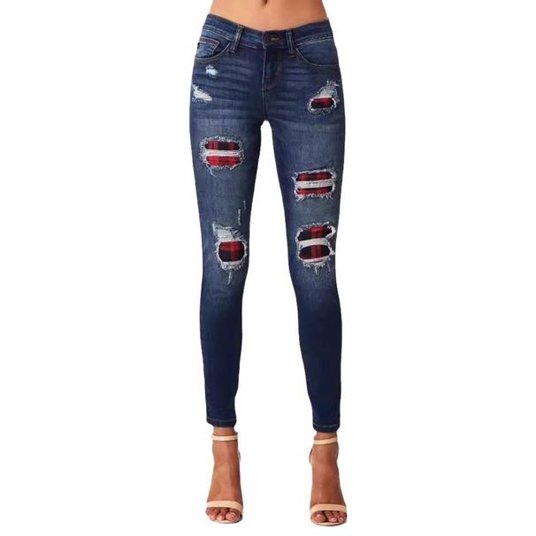 Women's Clothing Leopard Print Ripped Patch Stretch Jeans_mkmklike.com