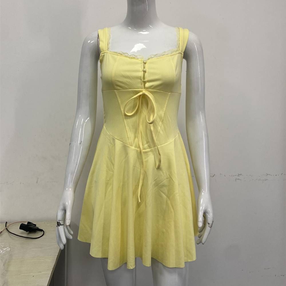 Women's Clothing New Lace Splicing Hot Girl Suspender Skirt Slim Backless Dress Female Ballet Fluffy Skirt_mkmklike.com