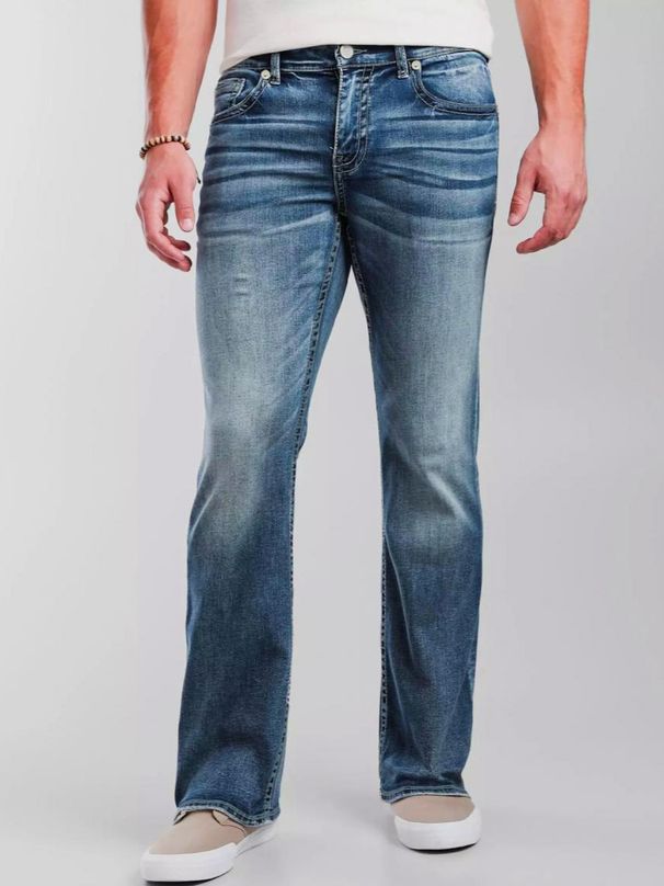 Men's Classic American Flare Jeans Retro High-Waisted Distressed Denim Pants With X-Back Pocket & Contrast Stitching_mkmklike.com