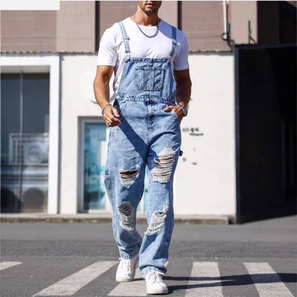 Men's Denim Overalls European And American Style Trendy High Street Ripped Jumpsuit_mkmklike.com
