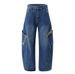 Men's Cargo Denim Scimitar Vibe Trendy Brand Design Color Block Pocket Personality Loose Wide Leg Straight Long Pants_mkmklike.com