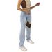 Light Blue High Waisted Straight Leg Jeans Washed Slimming Versatile Simple Denim Trousers for Women Factory Direct Wholesale_mkmklike.com