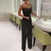 Women's feather patchwork sexy strapless fashion dress wide leg jumpsuit_mkmklike.com