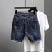 Men's Clothing New Men's Denim Shorts Loose Fashion Brand Five Point Mid Length Pants Trendy Hole Elastic Breeches_mkmklike.com