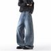 New Men's Patchwork Casual Jeans Trendy And Versatile High Street Style Retro Wide Leg Pants_mkmklike.com