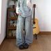Plus Size Vintage Letter Print Distressed Wide Leg Jeans – High Waisted Oversized Flare Denim Pants For Women_mkmklike.com