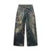 3D Digital Chain Print Vintage Jeans Punk Wasteland Trendy Design Niche Loose Wide-Leg Pants For Men_mkmklike.com