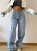 Women's Wide-Leg Workwear Jeans – Relaxed Fit, Utility Styling, 95% Cotton Stretch Denim (Midweight, Functional Pockets, Classic Blue)_mkmklike.com